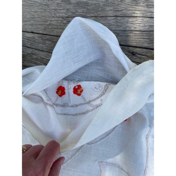 Vintage 1930s Art Deco Linen Fringed Pillow Cover Embroidered Vase Flowers - Picture 3 of 16